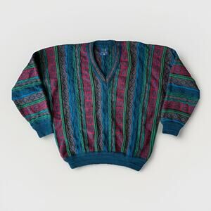Vintage Limnos Sweater M Multicolor 3D Knit Wool Coogi Pullover 90s Canada